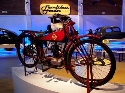 Old red colored Monark motorcycle pic3 Teknikens och Sjöfartens hus, Science and Maritime House