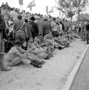 Onafhankelijkheidsdag (15 mei). Publiek op een tribune langs de route van de mil, Bestanddeelnr 255-4658
