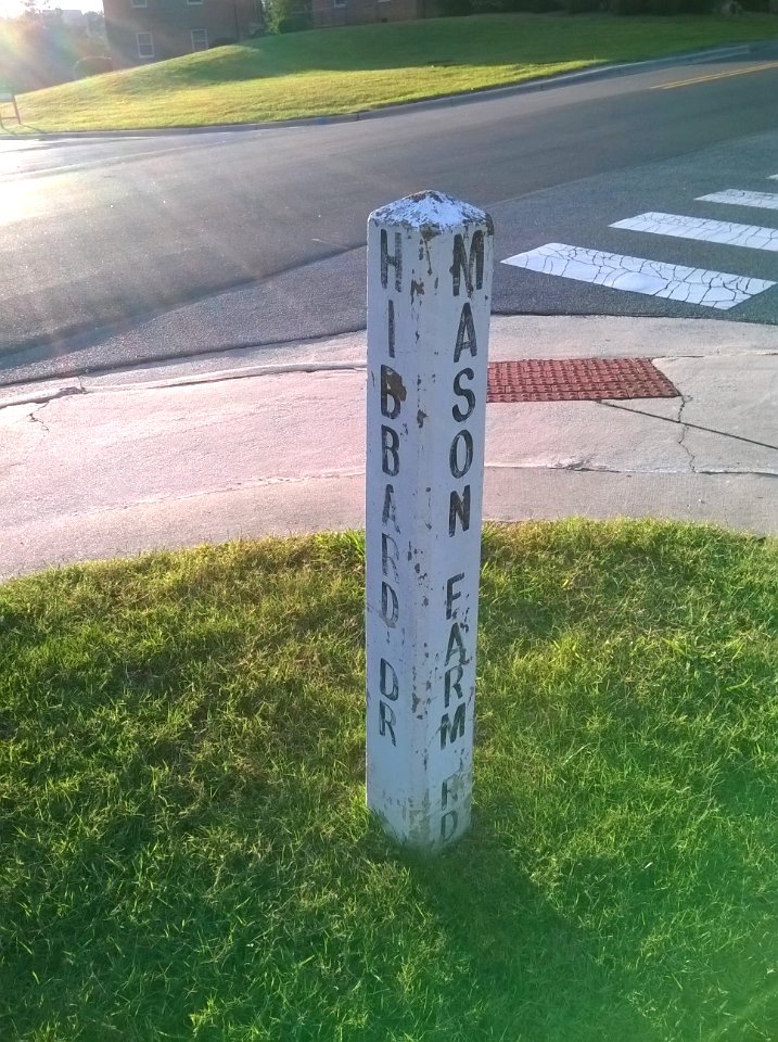 Old Road Sign at Mason Farm Road and Hibbard Dr