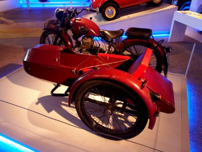 Old red colored Typhoon motorcycle combination pic3 Teknikens och Sjöfartens hus, Science and Maritime House