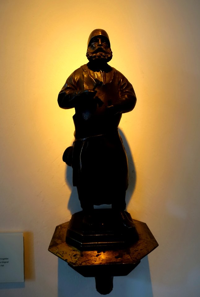 Peter Vischer the Elder by Johann Christoph Pfortsch, 1844, brass casting after a statuette on St. Sebaldus grave - Stadtmuseum Fembohaus - Nuremberg, Germany - DSC02096