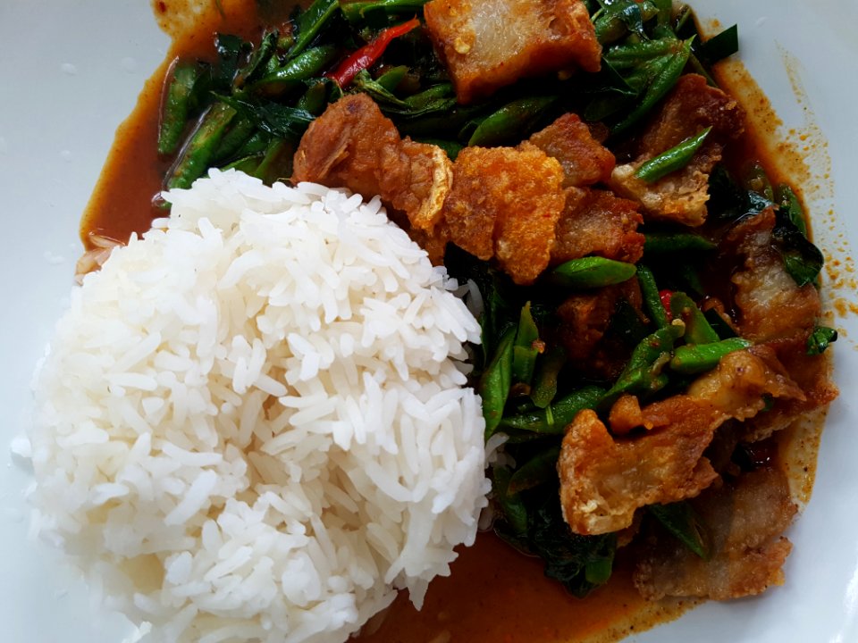 Phrik khing fried crispy pork with rice - Chiang Mai - 2017-07-09