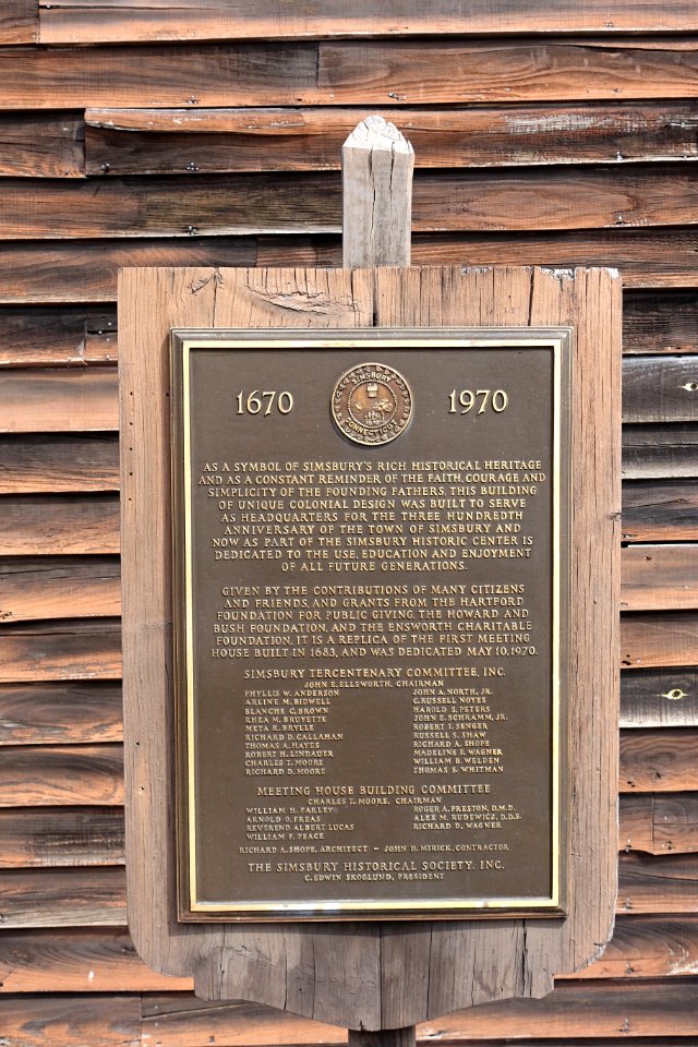 Phelps Tavern Museum meetinghouse replica plaque - Simsbury, CT - DSC00612