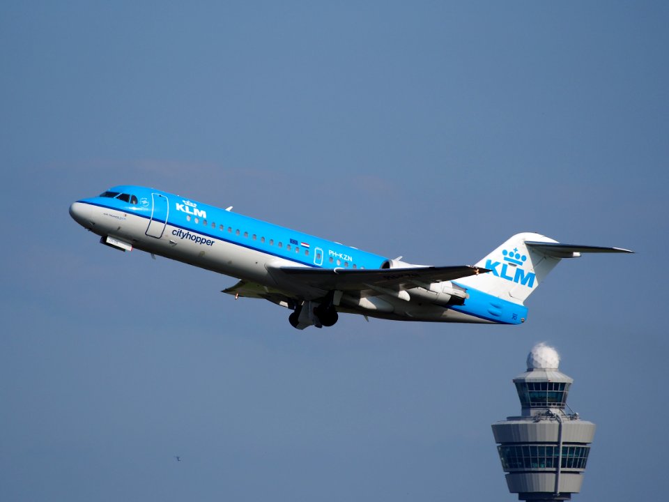 PH-KZN KLM Fokker 70 takeoff from Schiphol (AMS - EHAM), The Netherlands, 18may2014, pic-1