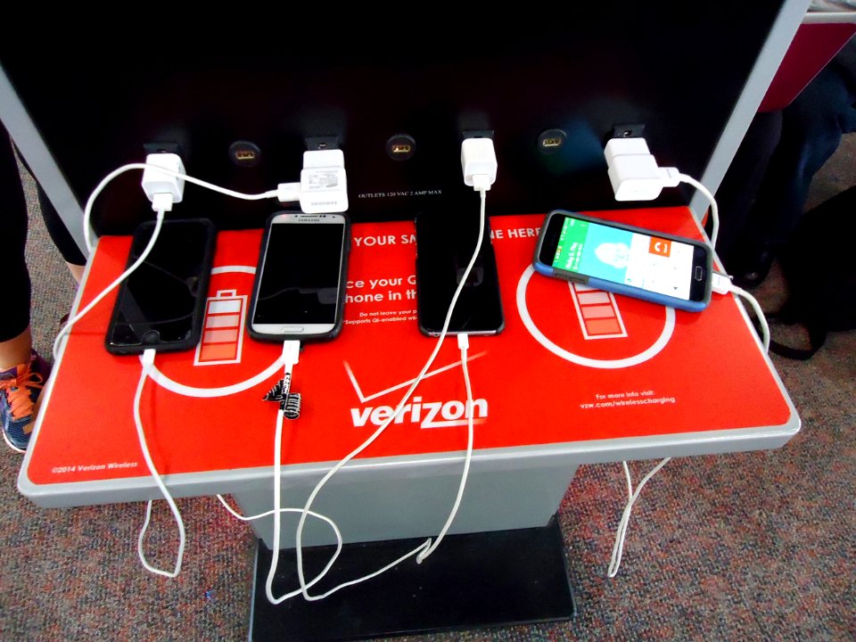 Phone charging station at Newark airport