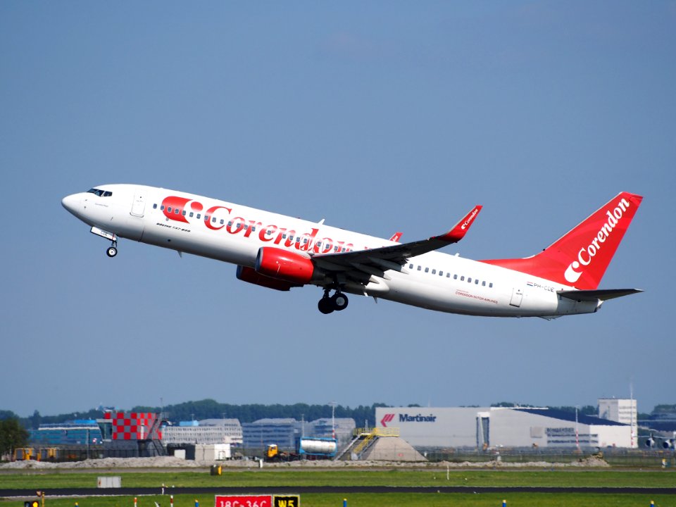 PH-CDE Corendon Boeing 737-800 takeoff from Schiphol (AMS - EHAM), The Netherlands, 18may2014
