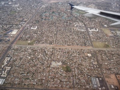 Phoenix view of city from airplane on descent