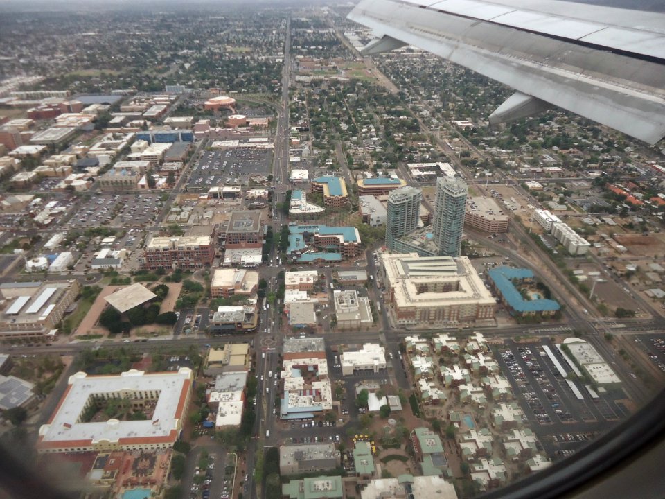 Phoenix view of city from airplane about to land