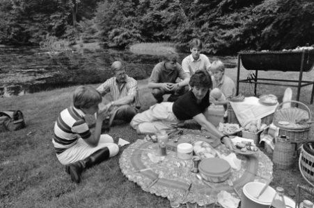 Prinses Margriet en gezin in tuin van Paleis het Loo tijdens picknick, Bestanddeelnr 933-6959