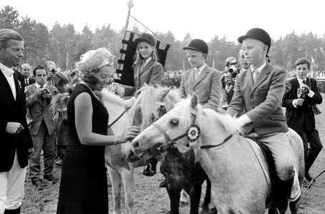 Prinses Beatrix bij enkele leden van een van de deelnemende rijverenigingen, Bestanddeelnr 919-5494