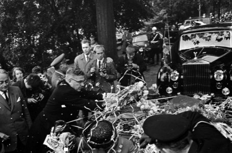 Prinses Beatrix en Claus bezoeken Rotterdam, Prinses Beatrix en Claus in de auto, Bestanddeelnr 917-9477