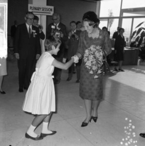 Prinses Beatrix krijgt bloemen aangeboden, Bestanddeelnr 918-2813