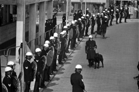 Proces tegen Zuid-Molukkers in Amsterdam begonnen politiebewaking bij gerechtsg, Bestanddeelnr 928-4810