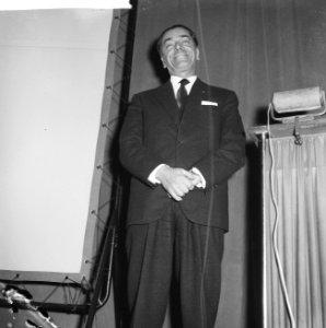 Professor ir Pietro Garralo houdt lezing over de redding van de Kubische Tempel, Bestanddeelnr 913-5219