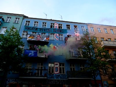 Protest at houses next to the revolutionary 1st may demonstration Berlin 2019 18