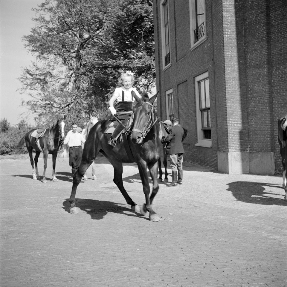 Prinses Beatrix te paard bij het paleis, Bestanddeelnr 255-7501