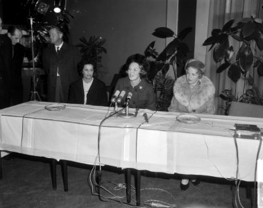 Prinses Beatrix terug uit de West, Prinses Beatrix tijdens persconferentie, Bestanddeelnr 917-5210