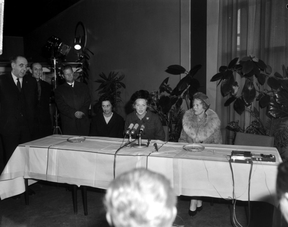Prinses Beatrix terug uit de West, Prinses Beatrix tijdens persconferentie, Bestanddeelnr 917-5211