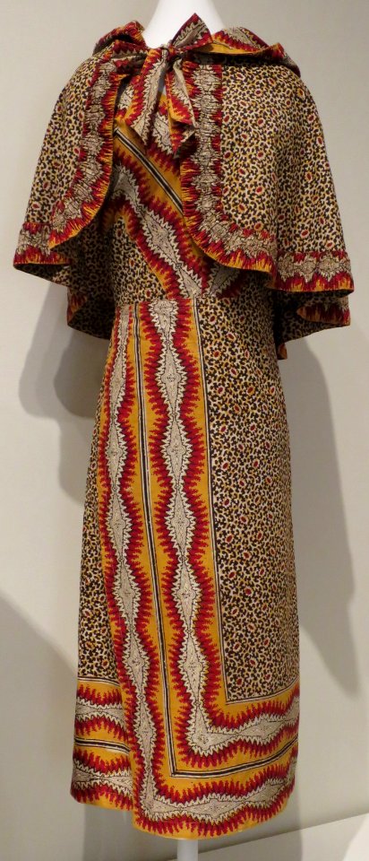 Printed cotton halter dress with cape worn by Doris Duke, c. 1939, Doris Duke Foundation 86.282a-b