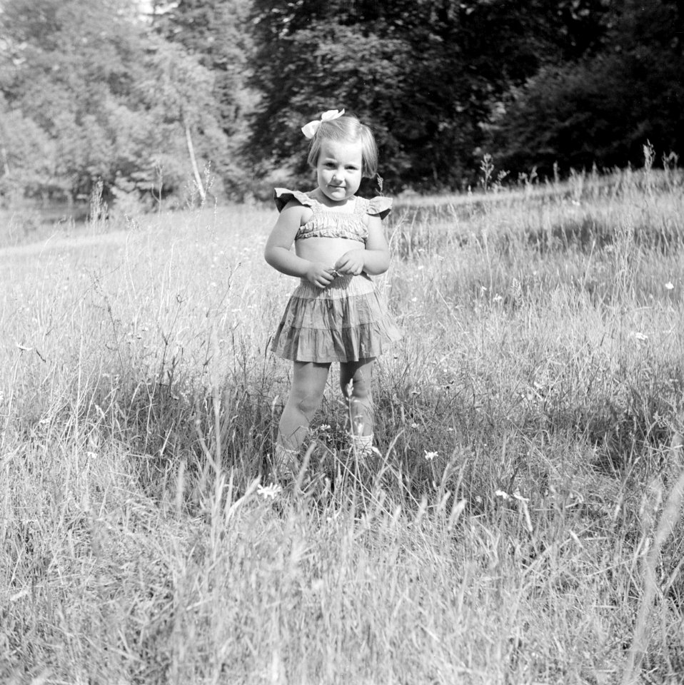 Prinses Margriet in een weiland, Bestanddeelnr 255-7834