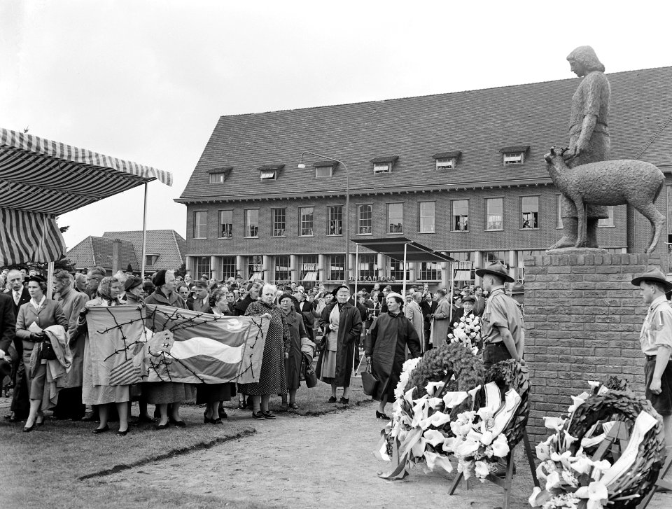 Prinses Wilhelmina onthult het beeld van 'Tante Riek' te Winterswijk, Bestanddeelnr 907-1163