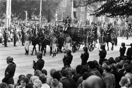 Prinsjesdag 1976, Gouden Koets rijdt langs menigte, Bestanddeelnr 928-7929