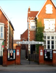 Portsmouth Temple of Spiritualism, Rear of 73 and 75 Victoria Road South, Southsea (March 2019) (Entrance from Victoria Road South) (1)