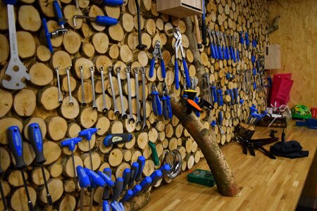 Tool workshop table wooden wall