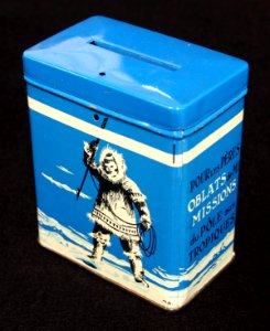 Pour les Peres Oblats de MI Mission du Pole aux Tropiques missionary bank tin, photo5