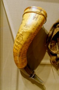 Powder horn inscribed 'August the 6 1759, John Gorrell His Horn; This Made at Oswego', maker unknown, 1759 - Currier Museum of Art - Manchester, NH - DSC07924