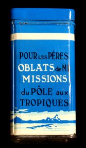 Pour les Peres Oblats de MI Mission du Pole aux Tropiques missionary bank tin, photo1