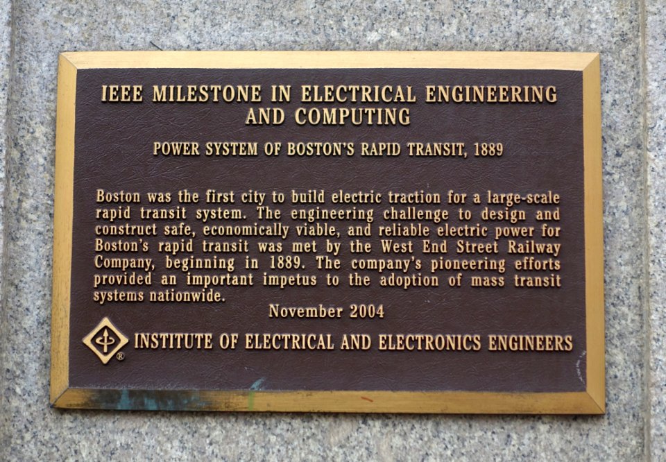 Power System of Boston's Rapid Transit, 1889, IEEE Milestone plaque - Boston, Massachusetts - DSC08952