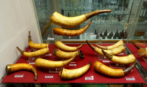 Powder horns, 1 of 4 - Flynt Center of Early New England Life - Deerfield, Massachusetts - DSC04837
