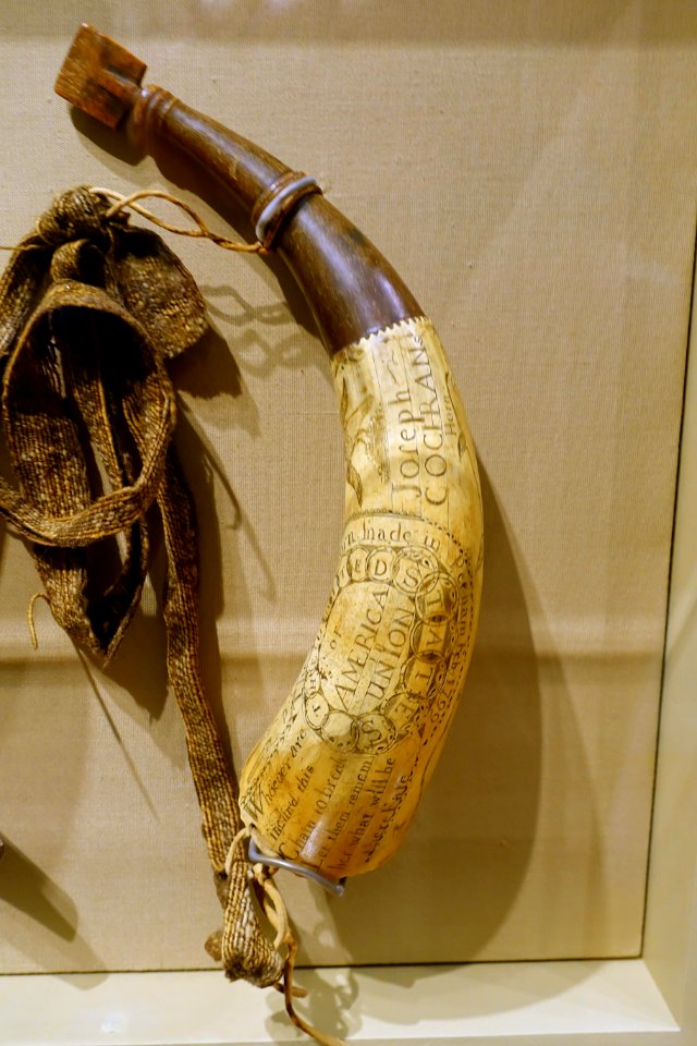 Powder horn inscribed 'Joseph Cochran's Horn 1799', maker unknown, 1799 - Currier Museum of Art - Manchester, NH - DSC07926