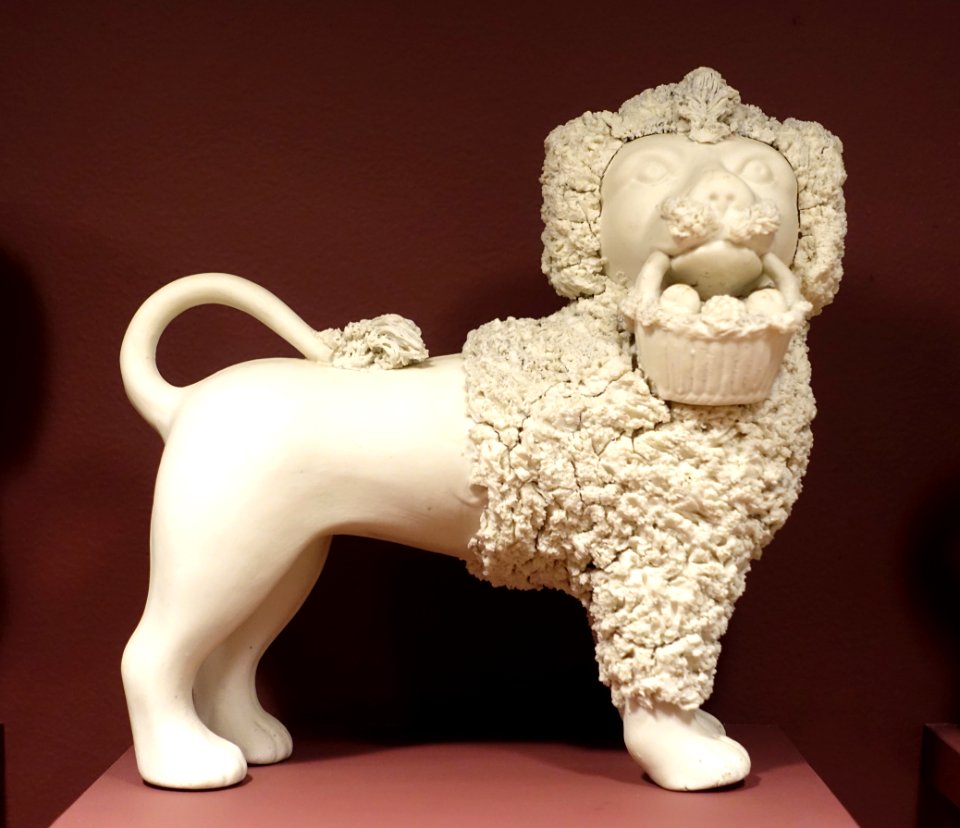 Poodle figure, United States Pottery Company, 1847-1858, glazed parian - Bennington Museum - Bennington, VT - DSC09013
