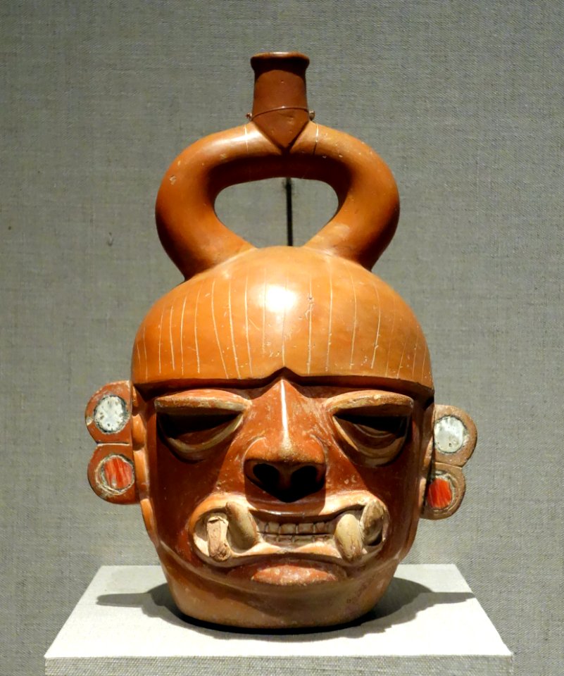 Portrait vessel of a fanged deity, Peru, North Coast, Moche, 400-550 AD, earthenware - De Young Museum - DSC00342