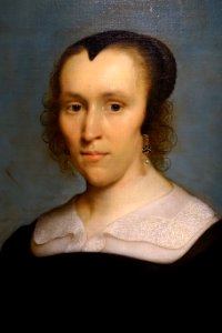 Portrait of a woman, by Cornelis Jonson van Ceulen I, Dutch, detail, 1655-1656, oil on canvas - Princeton University Art Museum - DSC06532