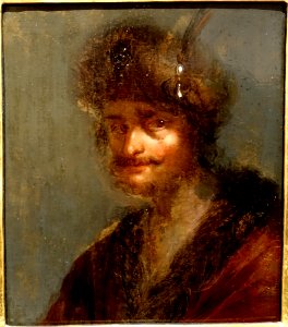 Portrait of a man with a fur cap, artist unknown, oil on wood - Villa Vauban - Luxembourg City - DSC06444