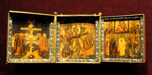 Portable Triptych Icon, 1600s AD, Russia, perhaps Moscow, painted wood with enameld brass frames - Cleveland Museum of Art - DSC08428