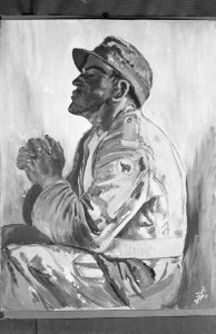 Portret van een biddende militair van het KNIL batljon Gadjah Merah, gesigneerd , Bestanddeelnr 11222