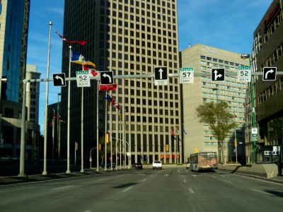 Portage and Main as seen from Portage Ave Eastbound