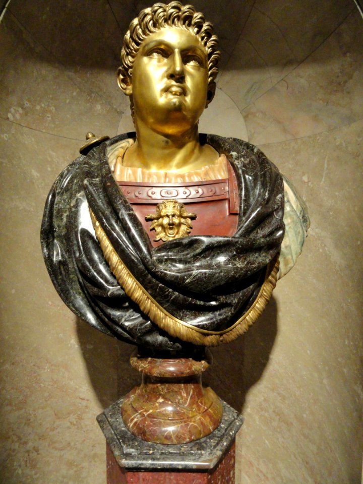 Portrait Bust of the Emperor Nero by Thomas della Porta, the Elder, 1520-1567, gilded bronze and marble with glass stones - Museum of Fine Arts, Springfield, MA - DSC04144