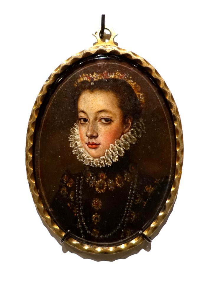 Portrait miniature of a Lady of the Spanish Court, attributed to Alonso Sanchez Coello, Spanish, c. 1580, oil on cardboard - Meadows Museum - Southern Methodist University - DSC05292