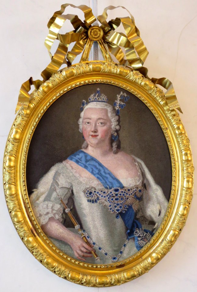 Portrait of Empress Elizabeth Petrovna, Cocchi, Alessandro; Valadier, Luigi, Roman mosaic; frame of ormolu. Mosaic 95x78 cm, Italy. 1750
