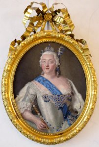 Portrait of Empress Elizabeth Petrovna, Cocchi, Alessandro; Valadier, Luigi, Roman mosaic; frame of ormolu. Mosaic 95x78 cm, Italy. 1750