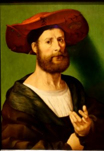 Portrait of a man, perhaps self-portrait, by Jan Gossaert, called Mabuse, c. 1515-1520, oil on panel - Currier Museum of Art - Manchester, NH - DSC07296
