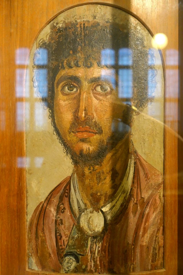 Portrait from a young man's mummy, Hawara, Egypt, EEF, 1896-97, Roman Period, 1st century AD, wood, wax, pigment - Oriental Institute Museum, University of Chicago - DSC07806
