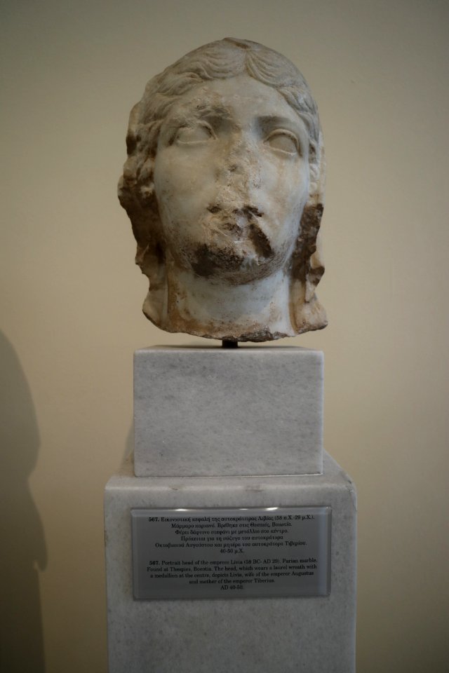 Portrait head of the empress Livia at the National Archaeological Museum of Athens on 27 March 2018