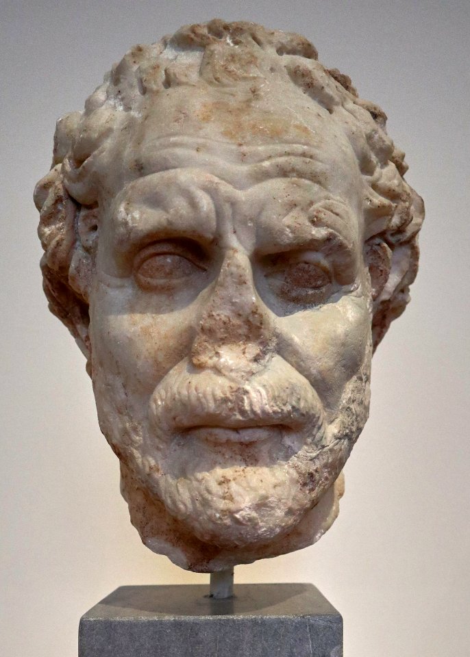 Portrait head of the orator Demosthenes at the National Archaeological Museum of Athens on 27 March 2018