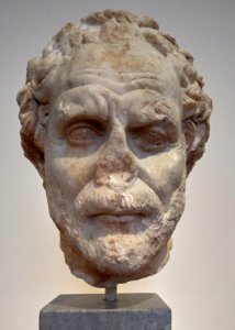 Portrait head of the orator Demosthenes at the National Archaeological Museum of Athens on 27 March 2018